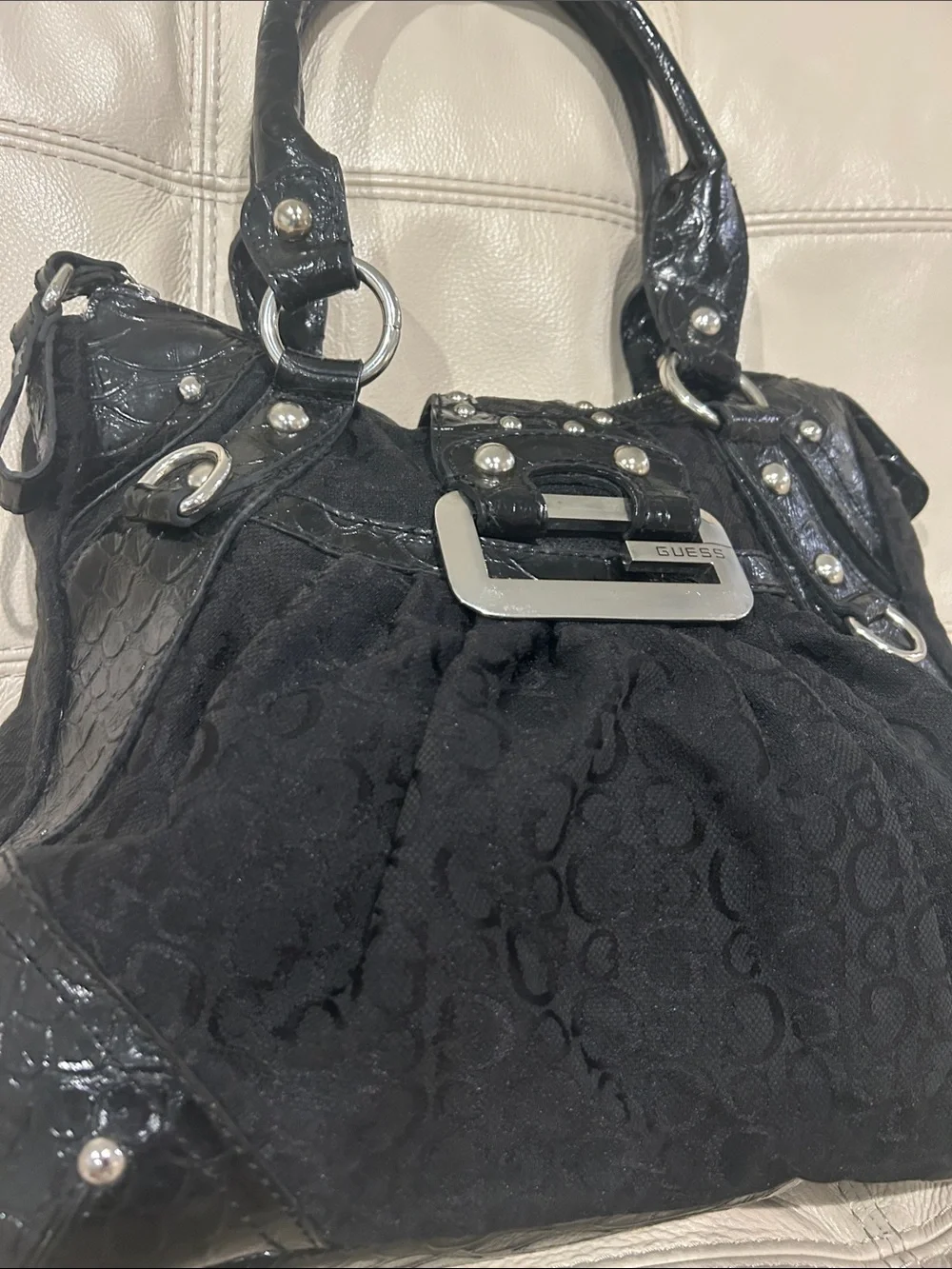 GUESS Vintage Y2K Black Monogram Satchel Handbag